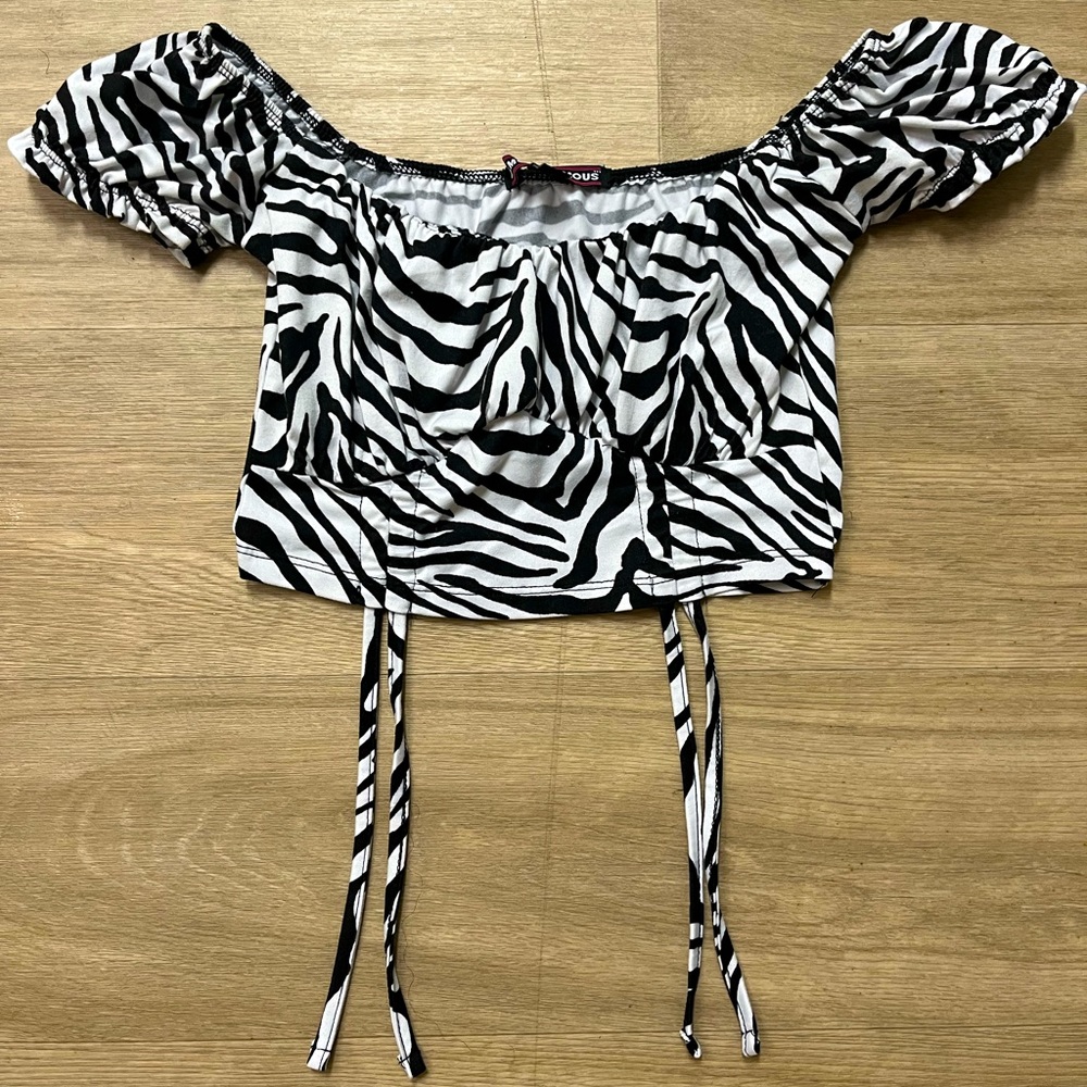 Zebra Print Off the Shoulder Crop Top
